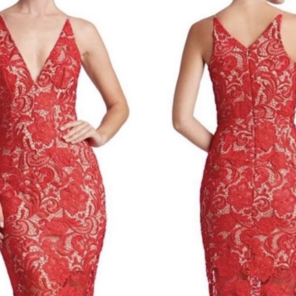 Cherry Red Floral Crochet Lace Cocktail Party Dress - Dress The Population